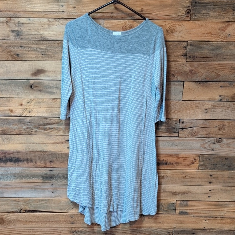 Elegant Gray Striped Women's Tunic Dress Size M